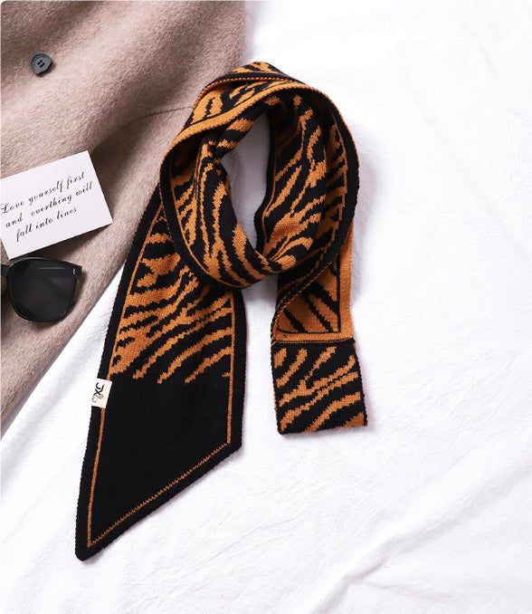 Houndstooth Knit Scarf – Lightweight Narrow Winter Layering Fashion Scarf.