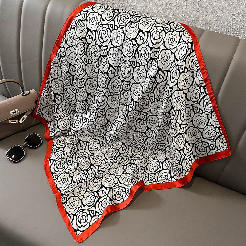 Silk-Feel Printed Square Scarf – Elegant 70x70cm Fashion Neck & Hair Accessory.