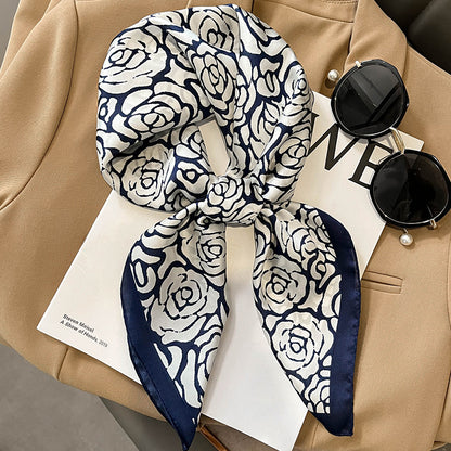 Silk-Feel Printed Square Scarf – Elegant 70x70cm Fashion Neck & Hair Accessory.