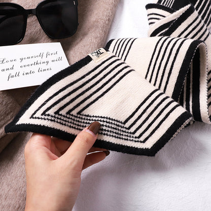 Houndstooth Knit Scarf – Lightweight Narrow Winter Layering Fashion Scarf.