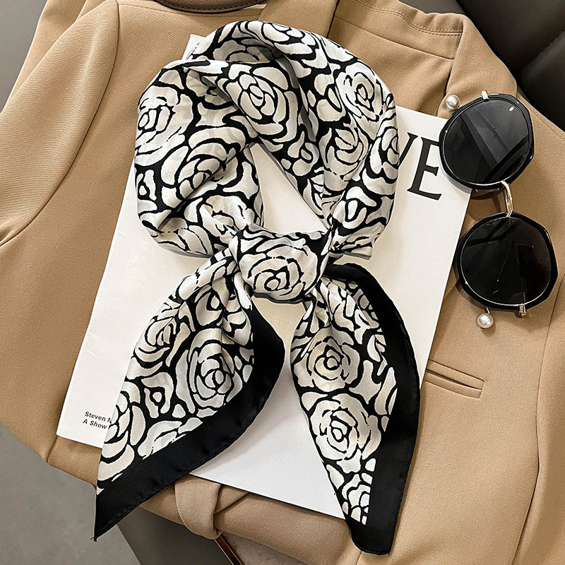 Silk-Feel Printed Square Scarf – Elegant 70x70cm Fashion Neck & Hair Accessory.