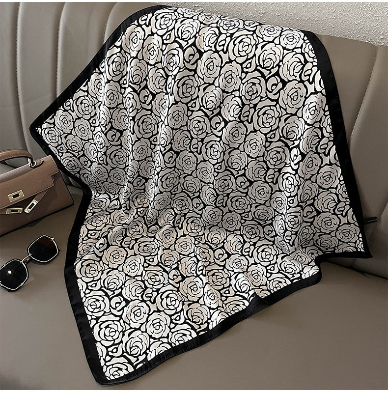 Silk-Feel Printed Square Scarf – Elegant 70x70cm Fashion Neck & Hair Accessory.