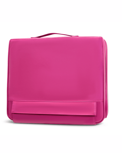 Pink toiletry bag on a white background