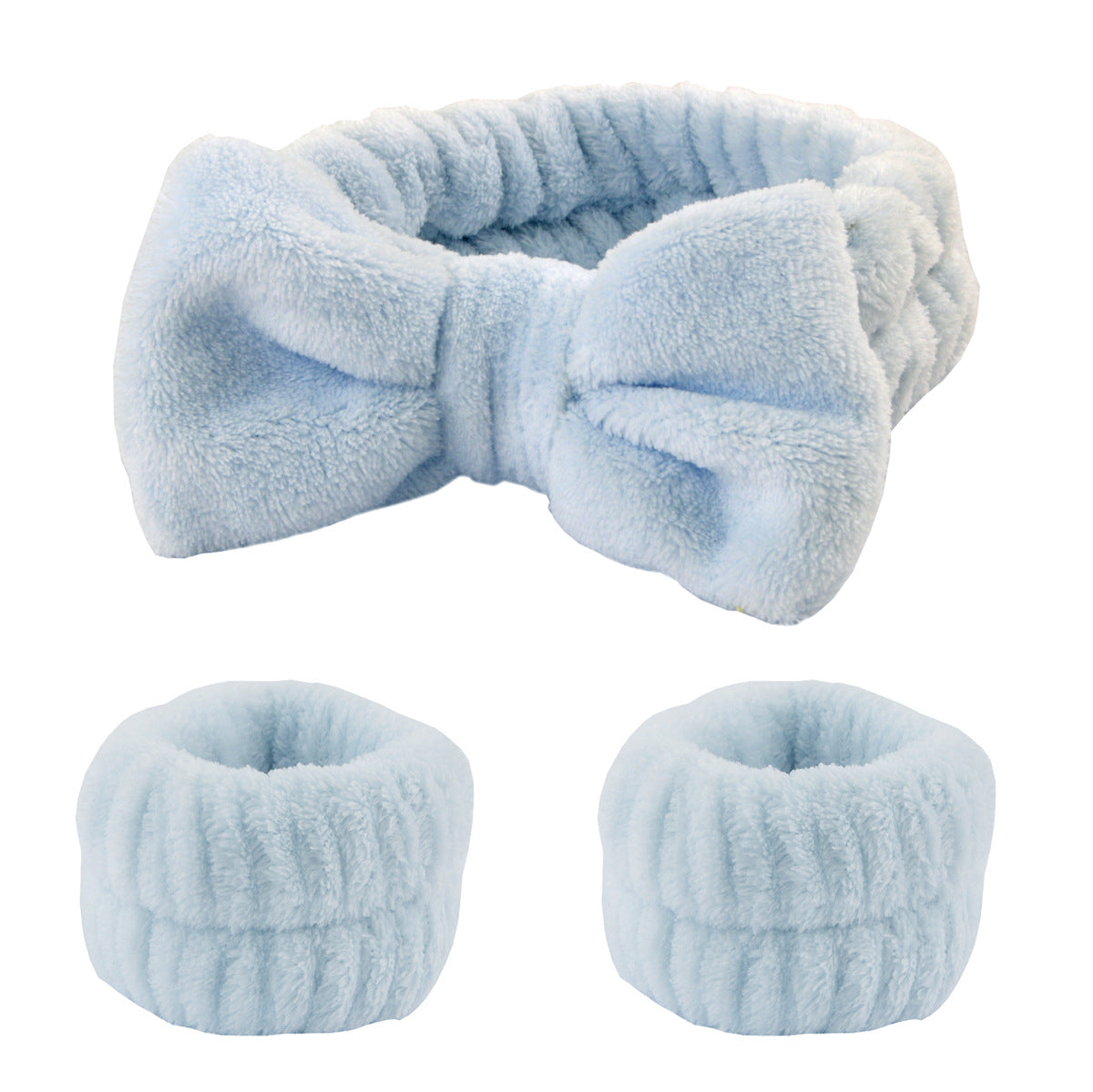 2-in-1 skincare set with microfiber wrist washbands and soft makeup headband
Woman using wristbands and headband to keep water and hair away during face washing
Absorbent wrist washbands preventing water drip while washing face in bathroom
Stretchy makeup headband and wristbands used for skincare and cleansing routine