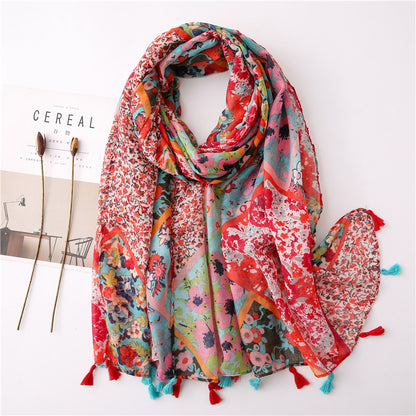 Retro Bohemian Cotton-Linen Scarf.