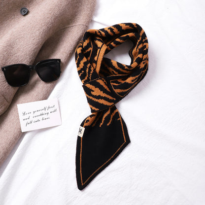 Houndstooth Knit Scarf – Lightweight Narrow Winter Layering Fashion Scarf