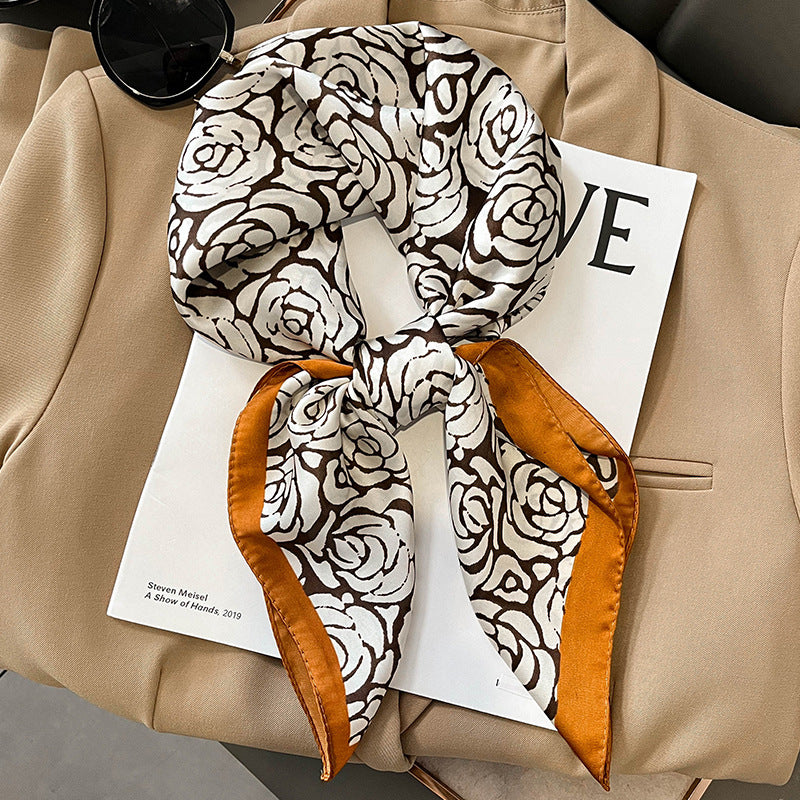 Silk-Feel Printed Square Scarf – Elegant 70x70cm Fashion Neck & Hair Accessory.